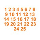 Selbstklebende fortlaufende Klebezahlen Zahlenaufkleber Aufkleber Zahlen wetterfest: 1 bis 25 (12 cm hoch, in orange)