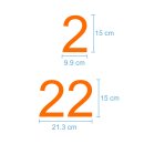 Selbstklebende fortlaufende Klebezahlen Zahlenaufkleber Aufkleber Zahlen wetterfest: 1 bis 25 (15 cm hoch, in orange)