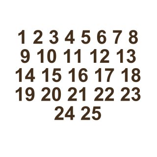 Selbstklebende fortlaufende Klebezahlen Zahlenaufkleber Aufkleber Zahlen wetterfest: 1 bis 25 (5 cm hoch, in braun)