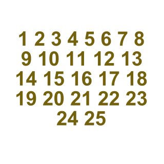 Selbstklebende fortlaufende Klebezahlen Zahlenaufkleber Aufkleber Zahlen wetterfest: 1 bis 25 (15 cm hoch, in gold)