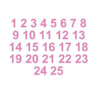 Selbstklebende fortlaufende Klebezahlen Zahlenaufkleber Aufkleber Zahlen wetterfest: 1 bis 25 (16 cm hoch, in rosa)