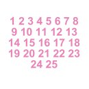 Selbstklebende fortlaufende Klebezahlen Zahlenaufkleber Aufkleber Zahlen wetterfest: 1 bis 25 (16 cm hoch, in rosa)