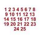 Selbstklebende fortlaufende Klebezahlen Zahlenaufkleber Aufkleber Zahlen wetterfest: 1 bis 25 (20 cm hoch, in rot)