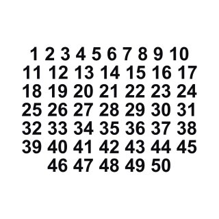 Selbstklebende fortlaufende Klebezahlen Zahlenaufkleber Aufkleber Zahlen wetterfest: 1 bis 50 (16 cm hoch, in schwarz)