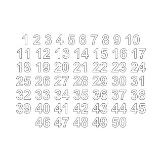 Selbstklebende fortlaufende Klebezahlen Zahlenaufkleber Aufkleber Zahlen wetterfest: 1 bis 50 (6 cm hoch, in weiß)