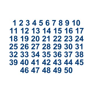 Selbstklebende fortlaufende Klebezahlen Zahlenaufkleber Aufkleber Zahlen wetterfest: 1 bis 50 (6 cm hoch, in blau)