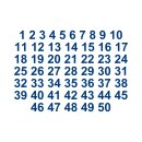 Selbstklebende fortlaufende Klebezahlen Zahlenaufkleber Aufkleber Zahlen wetterfest: 1 bis 50 (6 cm hoch, in blau)