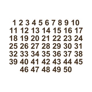 Selbstklebende fortlaufende Klebezahlen Zahlenaufkleber Aufkleber Zahlen wetterfest: 1 bis 50 (10 cm hoch, in braun)