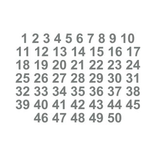 Selbstklebende fortlaufende Klebezahlen Zahlenaufkleber Aufkleber Zahlen wetterfest: 1 bis 50 (7 cm hoch, in grau)