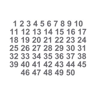 Selbstklebende fortlaufende Klebezahlen Zahlenaufkleber Aufkleber Zahlen wetterfest: 1 bis 50 (12 cm hoch, in silber)
