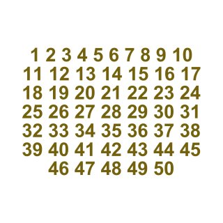 Selbstklebende fortlaufende Klebezahlen Zahlenaufkleber Aufkleber Zahlen wetterfest: 1 bis 50 (20 cm hoch, in gold)