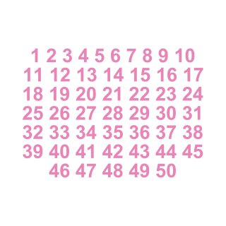 Selbstklebende fortlaufende Klebezahlen Zahlenaufkleber Aufkleber Zahlen wetterfest: 1 bis 50 (15 cm hoch, in rosa)