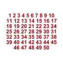 Selbstklebende fortlaufende Klebezahlen Zahlenaufkleber Aufkleber Zahlen wetterfest: 1 bis 50 (9 cm hoch, in rot)