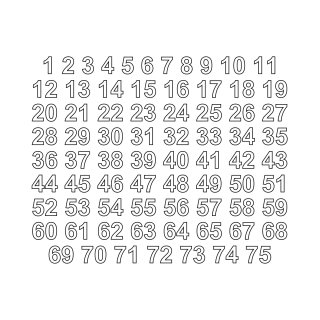 Selbstklebende fortlaufende Klebezahlen Zahlenaufkleber Aufkleber Zahlen wetterfest: 1 bis 75 (5 cm hoch, in weiß)