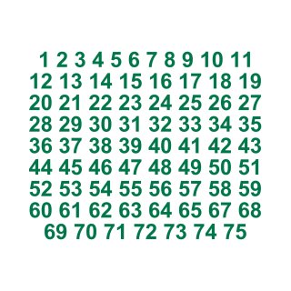 Selbstklebende fortlaufende Klebezahlen Zahlenaufkleber Aufkleber Zahlen wetterfest: 1 bis 75 (8 cm hoch, in grün)