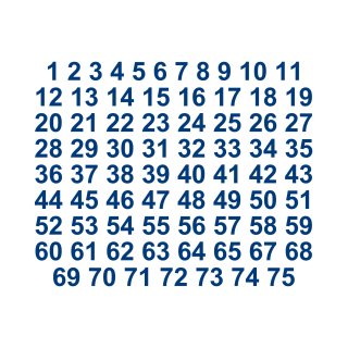 Selbstklebende fortlaufende Klebezahlen Zahlenaufkleber Aufkleber Zahlen wetterfest: 1 bis 75 (14 cm hoch, in blau)