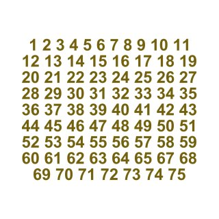 Selbstklebende fortlaufende Klebezahlen Zahlenaufkleber Aufkleber Zahlen wetterfest: 1 bis 75 (6 cm hoch, in gold)