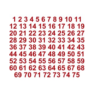 Selbstklebende fortlaufende Klebezahlen Zahlenaufkleber Aufkleber Zahlen wetterfest: 1 bis 75 (13 cm hoch, in rot)