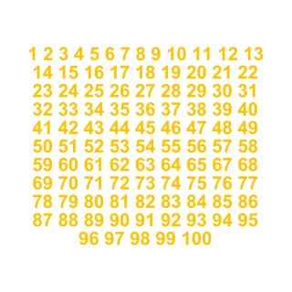 Selbstklebende fortlaufende Klebezahlen Zahlenaufkleber Aufkleber Zahlen wetterfest: 1 bis 100 (15 cm hoch, in gelb)