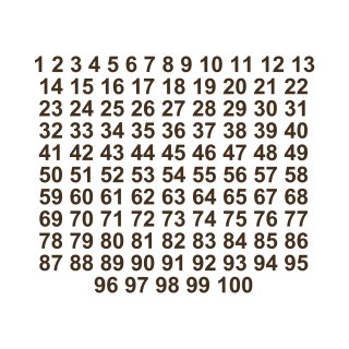 Selbstklebende fortlaufende Klebezahlen Zahlenaufkleber Aufkleber Zahlen wetterfest: 1 bis 100 (12 cm hoch, in braun)