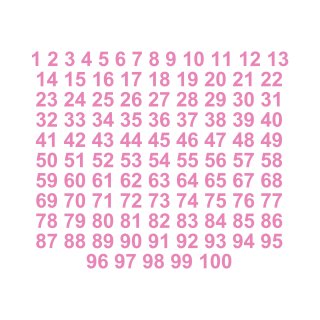 Selbstklebende fortlaufende Klebezahlen Zahlenaufkleber Aufkleber Zahlen wetterfest: 1 bis 100 (11 cm hoch, in rosa)