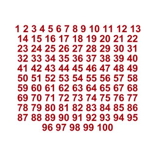 Selbstklebende fortlaufende Klebezahlen Zahlenaufkleber Aufkleber Zahlen wetterfest: 1 bis 100 (15 cm hoch, in rot)