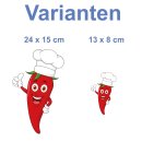 Aufkleber rote scharfe Chilischote mit Kochmütze wasserfest Gemüse Sticker Deko Küche Autoaufkleber Restaurant Deko
