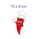 Fun Aufkleber – Lustige Chili-Schote mit Kochmütze, wetterfest & UV-beständig (13 x 8 cm)