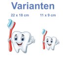 Kleberio selbstklebender Aufkleber Zahn mit Zahnbürste Zahnarzt Zahnfee Kinder Zahnpflege Sticker