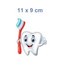 Zahn mit Zahnbürste Aufkleber – lustiger Fun Sticker für Kinder & Zahnarztpraxis (11 x 9 cm)