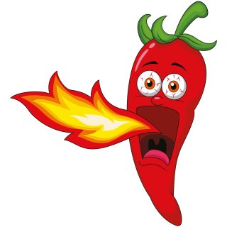 Aufkleber scharfe rote Chilischote mit Flamme wasserfest Gemüse Sticker Küche Restaurant Autoaufkleber Deko 21 x 19 cm