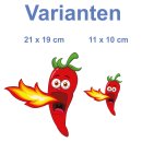 Aufkleber scharfe rote Chilischote mit Flamme wasserfest Gemüse Sticker Küche Restaurant Autoaufkleber Deko 21 x 19 cm