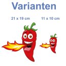 Aufkleber scharfe rote Chilischote lächelnd speit Feuer wasserfest Gemüse Sticker Küche Autoaufkleber Restaurant Deko