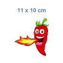 Fun Aufkleber – Lustige Chili Cartoon Sticker feuerrot, wetterfest & UV-beständig (11 x 10 cm)