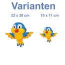 Aufkleber Blau gelber Vogel wasserfest Feder Sticker Familie Bunt Piepmatz Autoaufkleber Deko