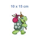 Tier Aufkleber – süße Schildkröte mit Wanderstock, wetterfest & UV-beständig (10 x 15 cm)