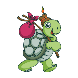 Tier Aufkleber – süße Schildkröte mit Wanderstock, wetterfest & UV-beständig (20 x 30 cm)