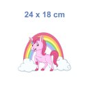 Smile Aufkleber – Einhorn mit Regenbogen, mädchenhafter Sticker für Auto & Co. (24 x 18 cm)