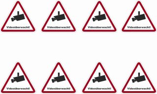 Videoüberwachung Aufkleber – wetterfester Kamera-Sticker für Innen & Außen (20 cm 8 Stück)