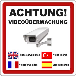 Videoüberwachung Aufkleber – Mehrsprachiger, wetterfester Sticker für Innen & Außen