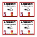 Videoüberwachung Aufkleber – Mehrsprachiger, wetterfester Sticker für Innen & Außen (9 cm 4 Stück)