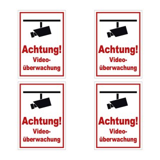 Videoüberwachung Aufkleber – Warnhinweis Sticker für Innen & Außen (20 cm 4 Stück)