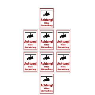 Videoüberwachung Aufkleber – Warnhinweis Sticker für Innen & Außen (20 cm 8 Stück)