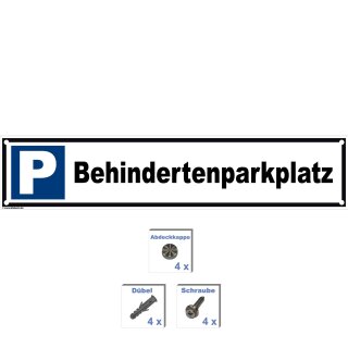 Parkplatzschild - Behindertenparkplatz - 52 x 11 cm gelocht & Kit Parkverbotsschild parken verboten Einfahrt freihalten Privatparkplatz