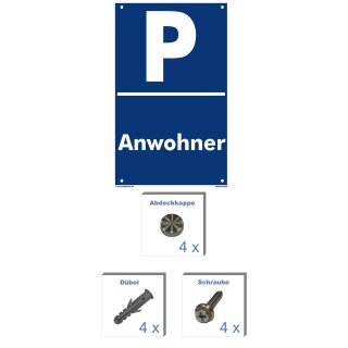 Verbotsschild Parkverbot - Anwohner - Warnhinweis 30 x 45 cm gelocht & Kit