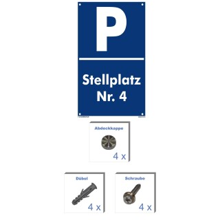 Verbotsschild Parkverbot - Stellplatz 4 - Warnhinweis 40 x 60 cm gelocht & Kit