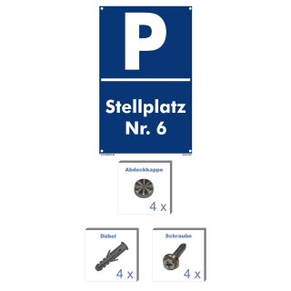 Verbotsschild Parkverbot - Stellplatz 6 - Warnhinweis 20 x 30 cm gelocht & Kit