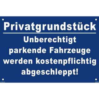 Verbotsschild Parkverbot - Privatgrundstück Unberechtigte …..! - Warnhinweis 30 x 45 cm gelocht