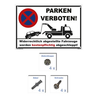 Verbotsschild Parkverbot - Parken verboten - Warnhinweis 20 x 30 cm gelocht & Kit
