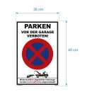 Verbotsschild Parkverbot - Parken vor der Garage verboten! - Warnhinweis 40 x 60 cm gelocht & Kit